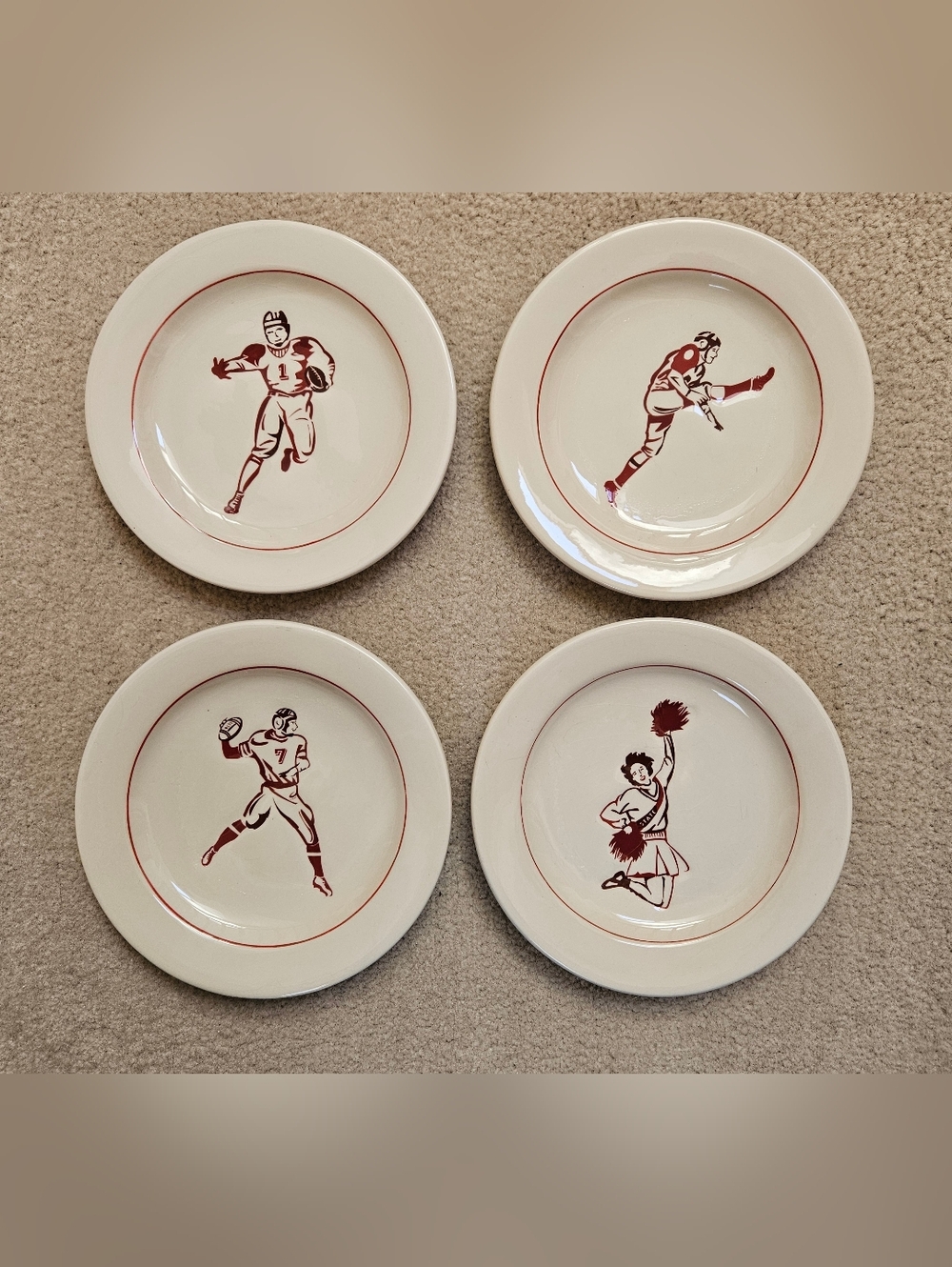 Williams-Sonoma Vintage Football Snack Dessert Salad 7-1/8” Plates Set of 4